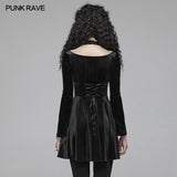 Gothic Daily Cross Halter-Neck Long Sleeve Velvet Short Dress For Women