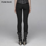 Gothic Women Jacquard  Long Trousers With Cross Sides