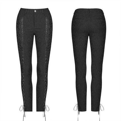 Gothic Women Jacquard  Long Trousers With Cross Sides