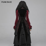 Gothic Red And Black Tuxedo Vest V-neck Tailcoat For Women
