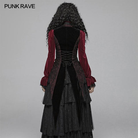 Gothic Red And Black Tuxedo Vest V-neck Tailcoat For Women