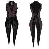 Gothic Red And Black Tuxedo Vest V-neck Tailcoat For Women