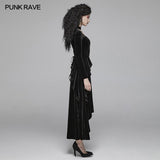 Gothic Daily Women Long Sleeve Velvet High-low Long Dress With Lace