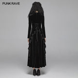 Gothic Daily Women Long Sleeve Velvet High-low Long Dress With Lace