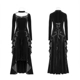 Gothic Daily Women Long Sleeve Velvet High-low Long Dress With Lace
