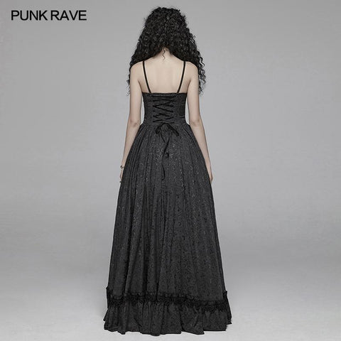 Gothic Women Tube Jacquard Long Skirt Lace-up Ball Gown Dress