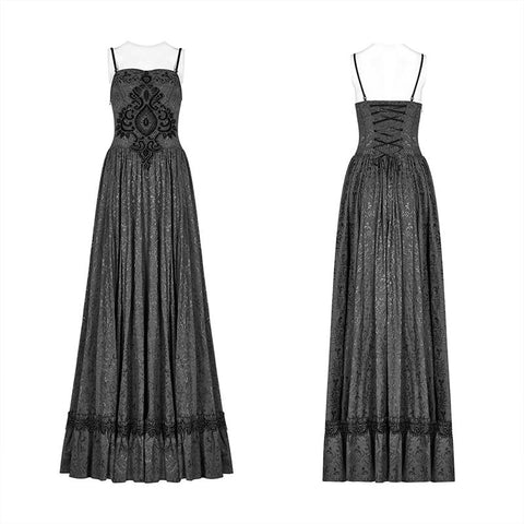 Gothic Women Tube Jacquard Long Skirt Lace-up Ball Gown Dress