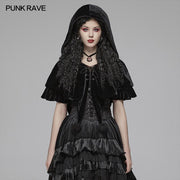 Lolita Velvet Short Hooded Loose Cloak With Cute Wooly Balls