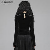 Women Gothic Double Layer Sleeve Velvet Tulle T-shirt