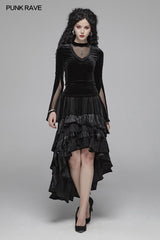 Women Gothic Double Layer Sleeve Velvet Tulle T-shirt