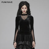 Women Gothic Double Layer Sleeve Velvet Tulle T-shirt
