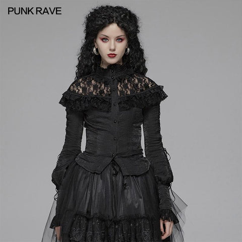 Lolita Long Sleeve Shirt Translucent Lace Shoulder T-shirt