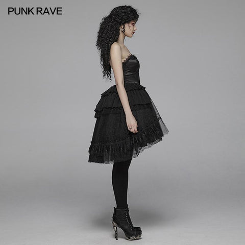 Lolita Sweetheart Neck Ruffles Irregular Lace Dress