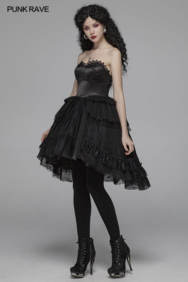 Lolita Sweetheart Neck Ruffles Irregular Lace Dress