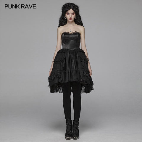 Lolita Sweetheart Neck Ruffles Irregular Lace Dress