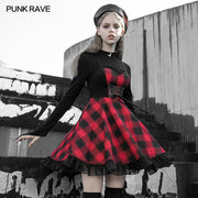 Stitched plaid braces skirt