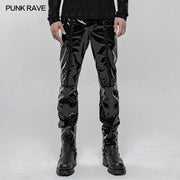 Punk Mechanical Patent pu Leather Trousers