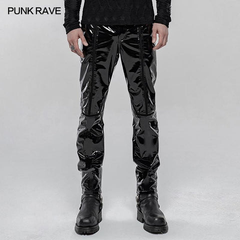 Punk Mechanical Patent pu Leather Trousers
