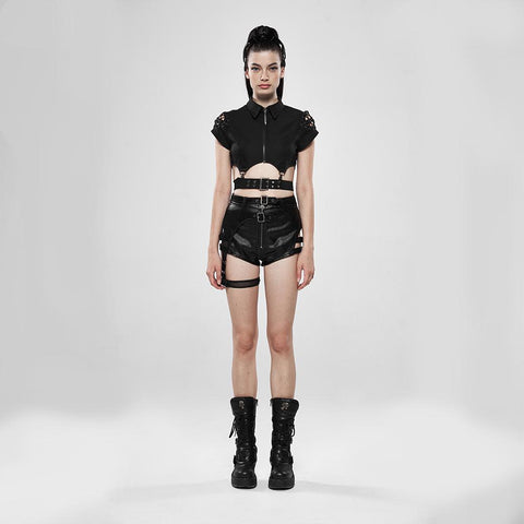 Dark Girl Hollow-out Metal Zipper Shirt