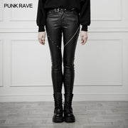 Heavy Industry Asymmetric Metal Design Skinny PU Pants