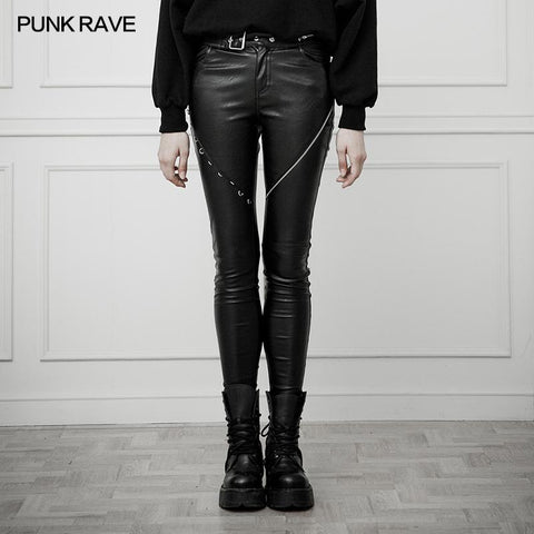 Heavy Industry Asymmetric Metal Design Skinny PU Pants