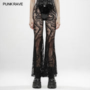 Gothic Paisley pattern lace transparent trousers