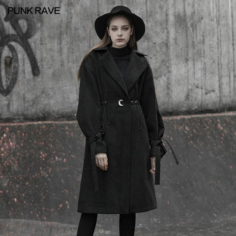 Lumbar drawstring decoration long coat (with rope)