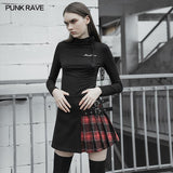 Colored checked folded half skirt with button loop