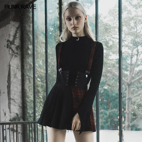Plaid spliced suspender skirt