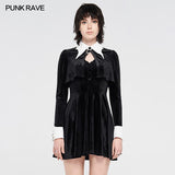 2020 Dark bat white collar little black gothic dress