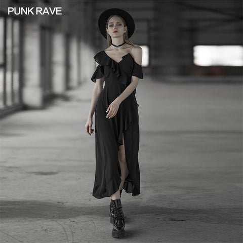 Long open fork chiffon long skirt