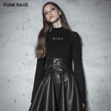 Dark High Collar "Witch" Trumpet Sleeve Knitted Top
