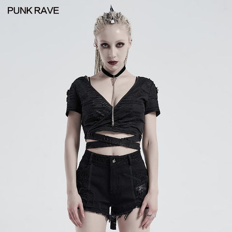 Punk bandage short sleeve T-shirt