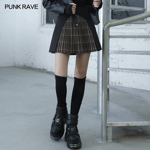 Crossover sectional nifty plaid pleated skirt
