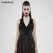 Black Gold Dark Flower Hanging Neck Lace Vest