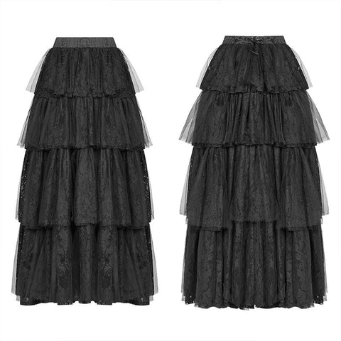 Dark Gothic Long Lace Tiered Skirt Ball Gown Dress