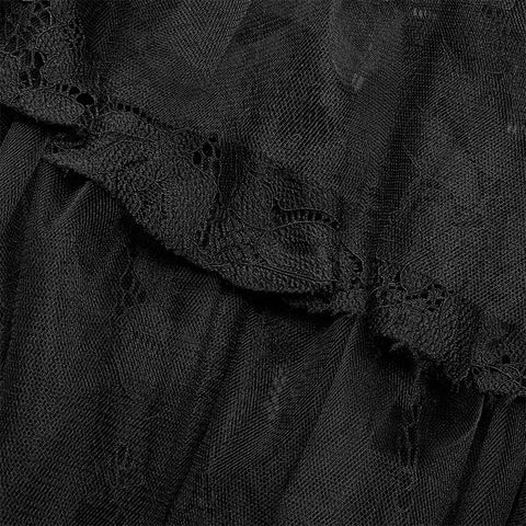 Dark Gothic Long Lace Tiered Skirt Ball Gown Dress