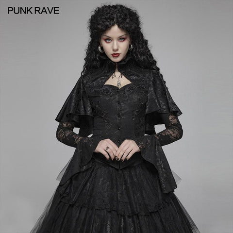 Gothic High Collar Long Sleeve Shawl Lace Shirt