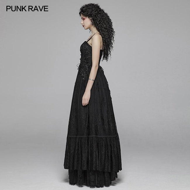 Vintage Gothic Long Lace Dress With Removable Shoulder Strap For Women
