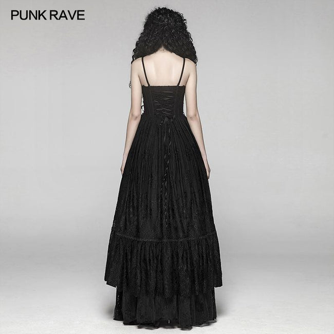 Vintage Gothic Long Lace Dress With Removable Shoulder Strap For Women