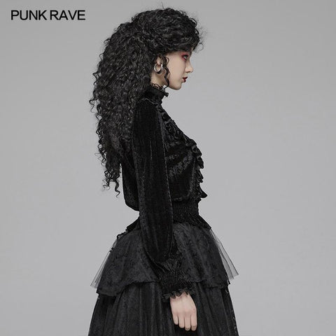 Gothic Middle Collar Dark-grain Velvet Blouse For Women