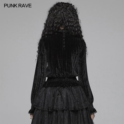 Gothic Middle Collar Dark-grain Velvet Blouse For Women