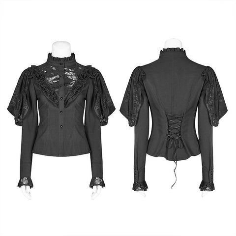 Gothic Long Shirt With Irregular Hollow-out Lace Design For Women