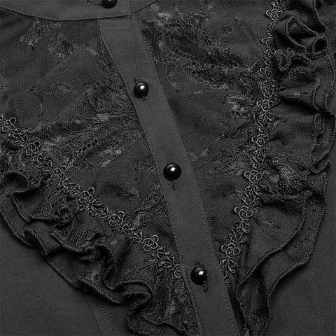 Gothic Long Shirt With Irregular Hollow-out Lace Design For Women