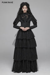 Gothic Long Shirt With Irregular Hollow-out Lace Design For Women