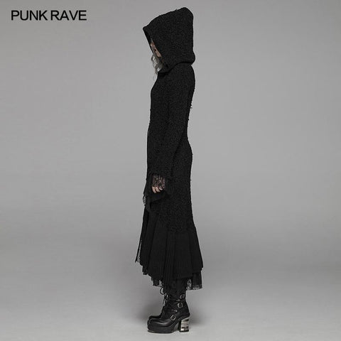 Gothic Woolen Cardigan Hooded Long Sleeve Coat - Thick