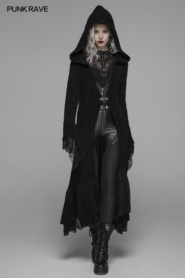 Gothic Woolen Cardigan Hooded Long Sleeve Coat - Thick