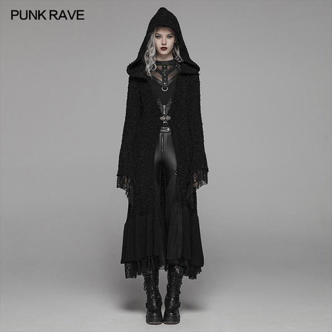 Gothic Woolen Cardigan Hooded Long Sleeve Coat - Thick