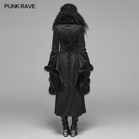 Gothic Gorgeous Fur High Collar Jacquard Long Coat
