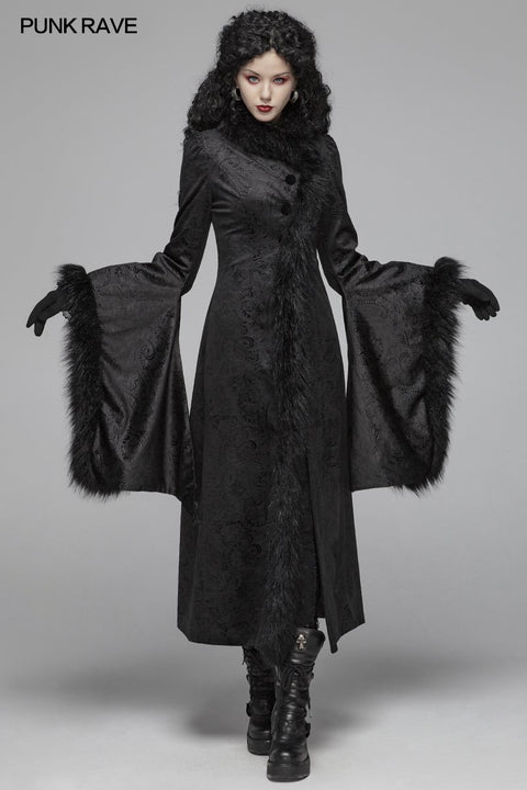 Gothic Gorgeous Fur High Collar Jacquard Long Coat